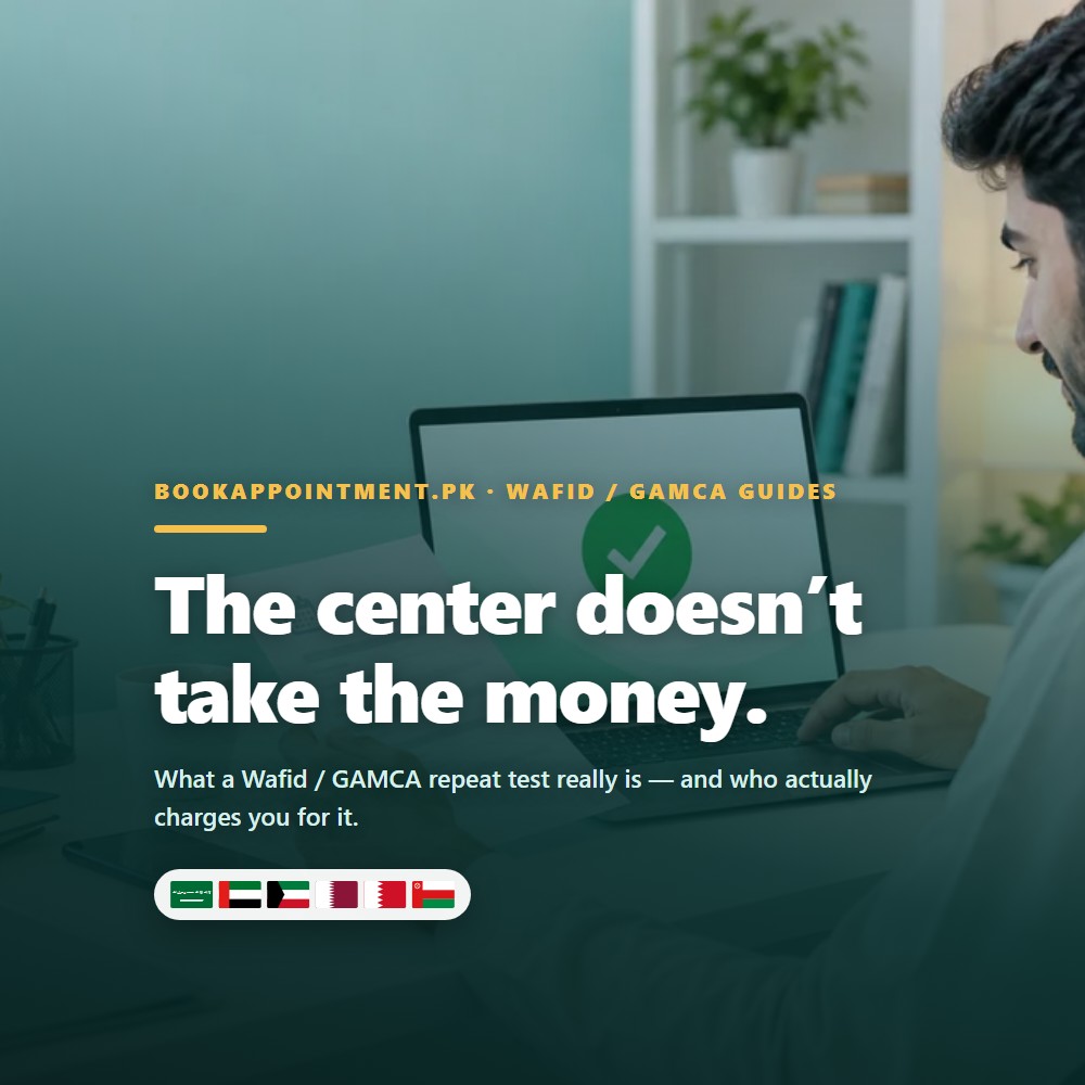 The center doesn't take the money" over a Wafid / GAMCA medical report document